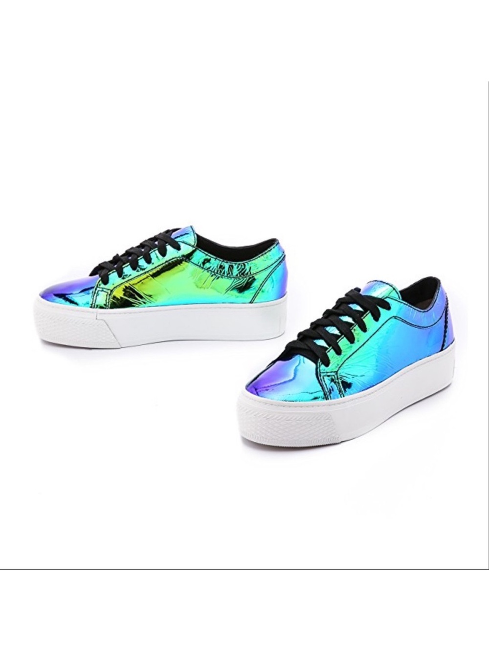 Loeffler Randall Miko Acid Iridescent Holographic Leather Platform Sneakers 7.5